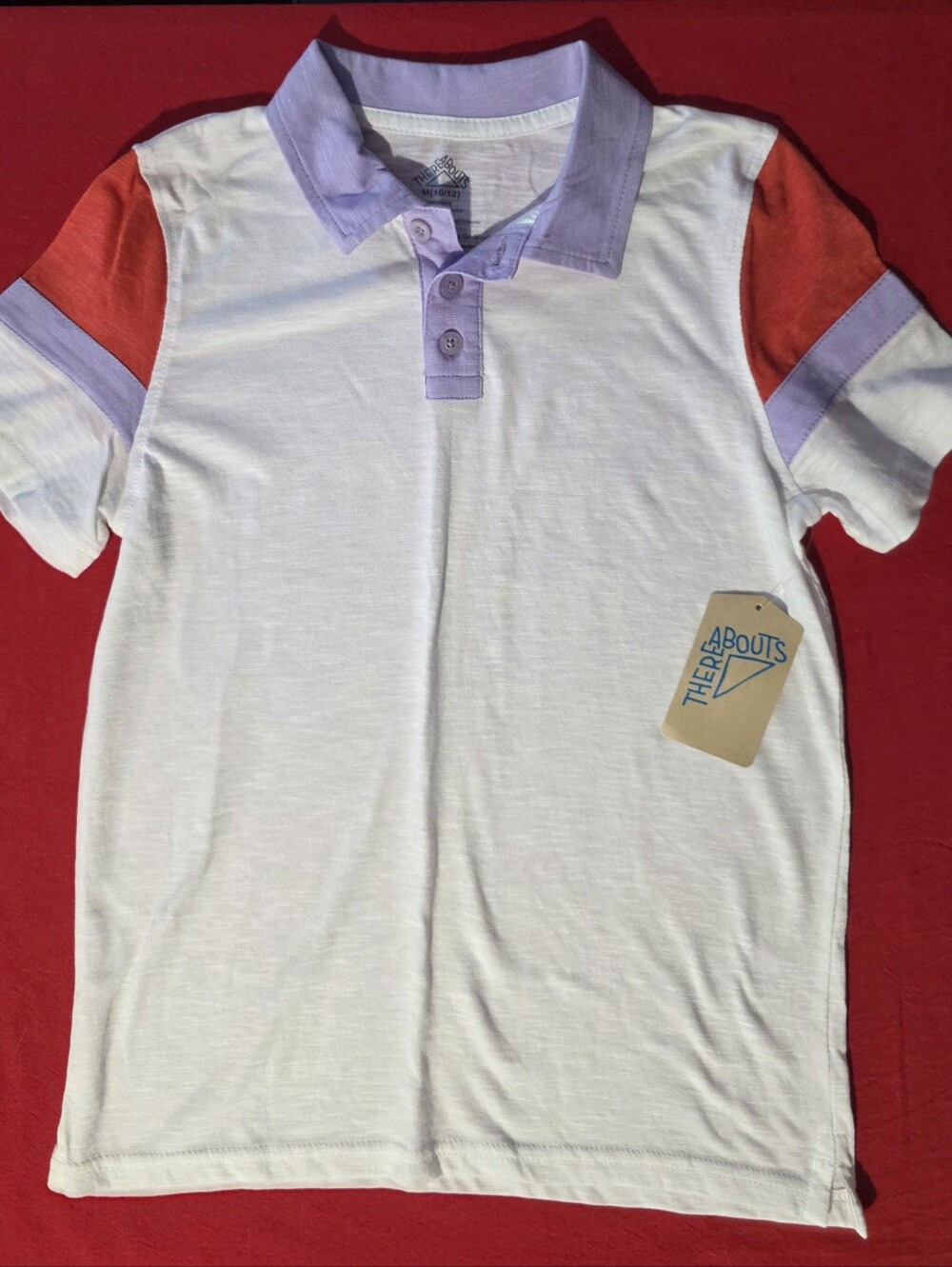 The Abouts Kids' White Polo with Lavender Trim and Red Sleeves